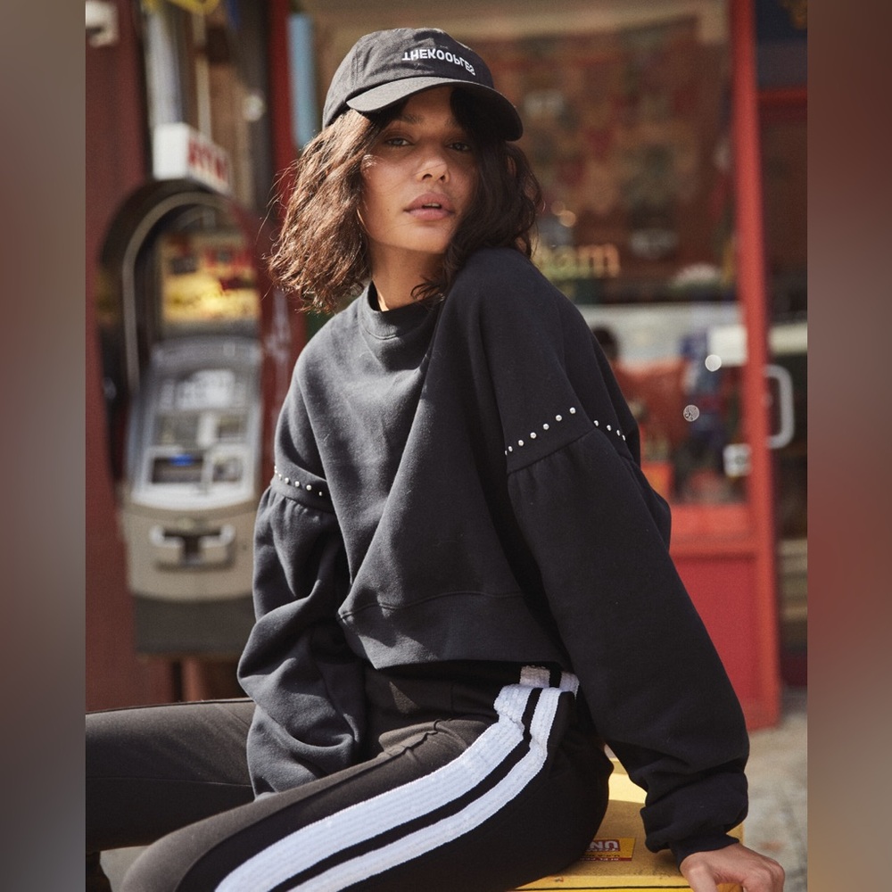The Kooples Cropped black fleece sweatshirt with studs